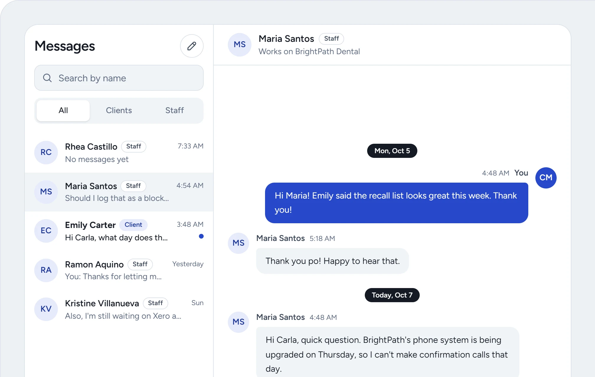 Messages between the agency and a staff member.